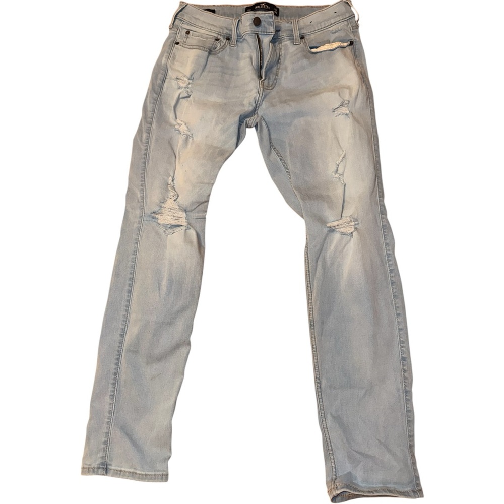 Hollister Men's Light Blue Ripped Slim Jeans